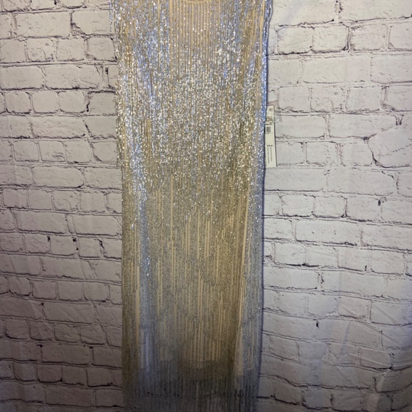 NWT Aidan Mattox Seed Bead Gold/Silver Fringe Dress, SZ 6, Fearless Era Inspired - Picture 10 of 15